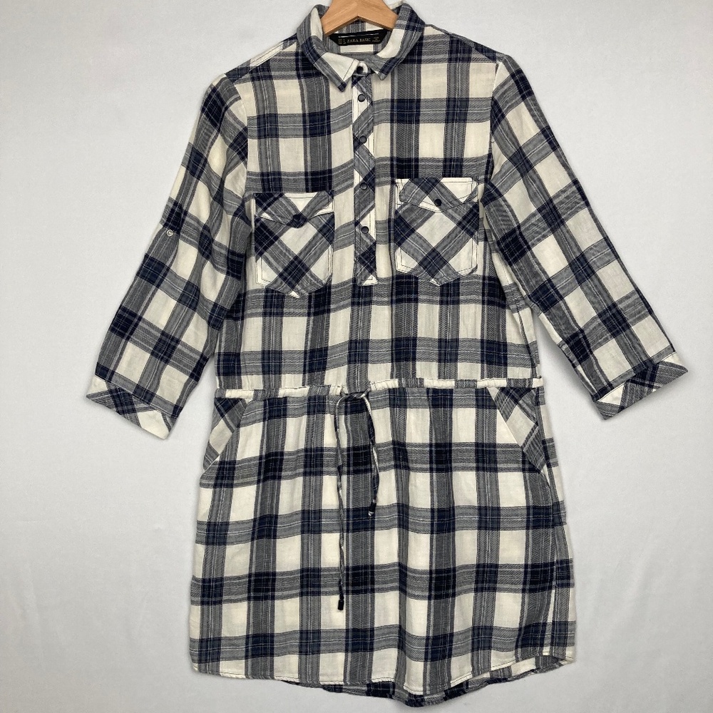 Zara Women's Plaid Flannel Popover Long Sleeve Tunic Shirt Dress Size Medium